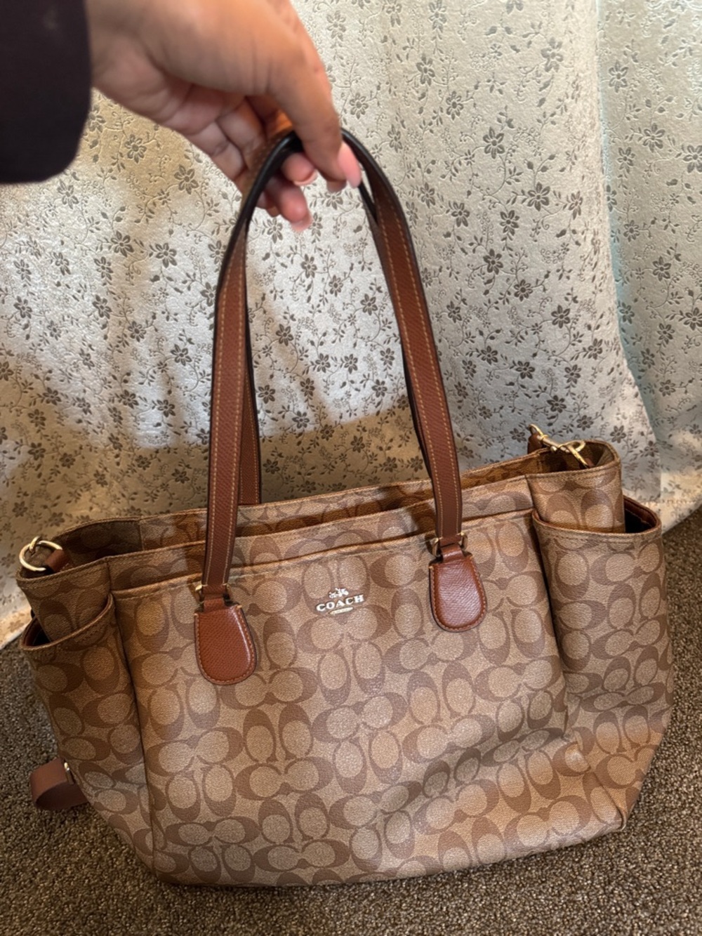 Coach Brown Signature Canvas Tote with Tan Leather Trim